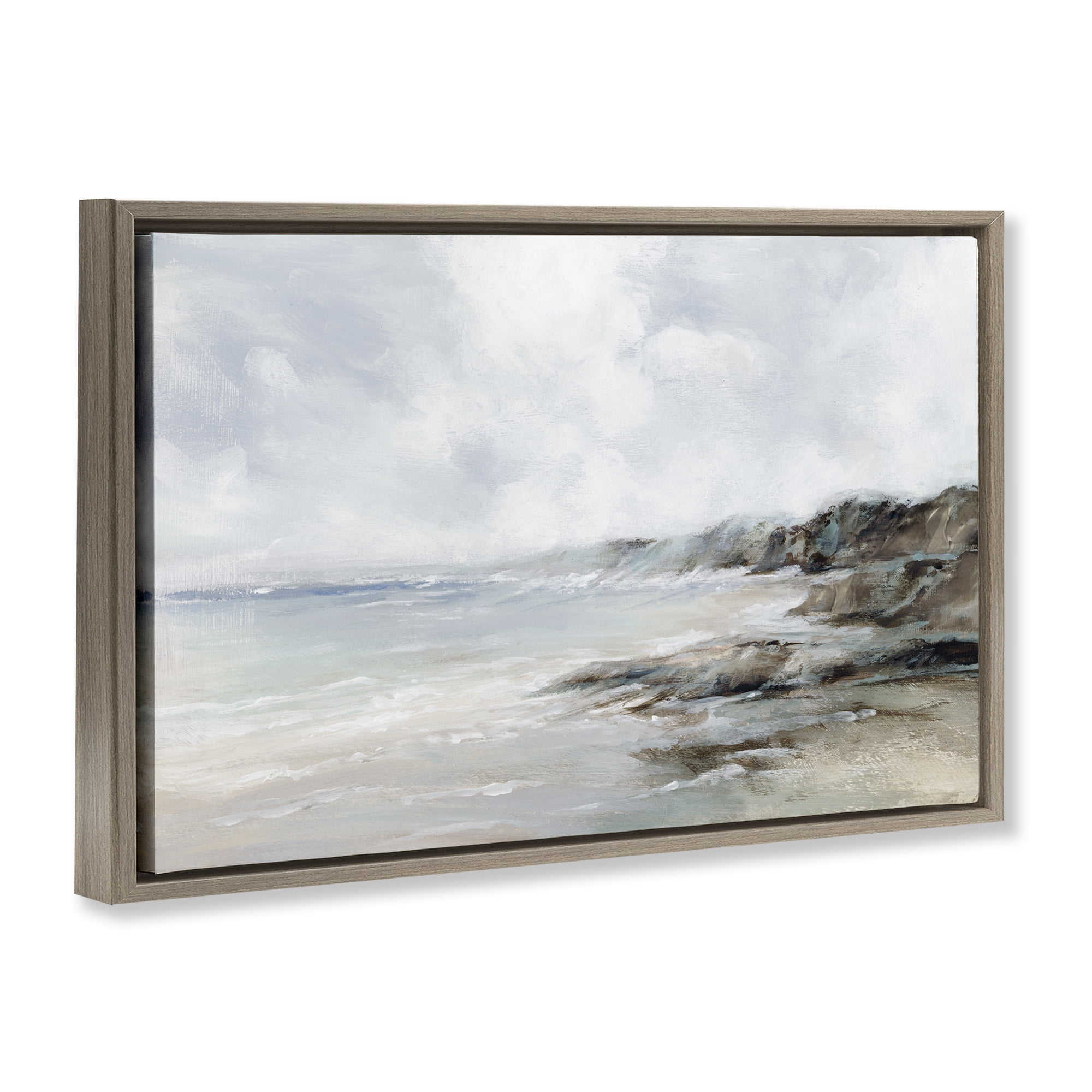 Stupell Industries Classic Shoreline Cliffs Nautical & Beach Painting Brown Floater Framed Canvas Art Print Wall Art, 25 x 17
