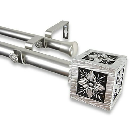 Ophelia 1 inch Double Curtain Rod 160-240 Inch - Satin Nickel