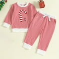 thumbnail image 2 of yocbz Toddler Girl Fall Outfits 2Pcs Toddler Baby Girls Christmas Outfits Clothes Deer Long Sleeve Ruffle Top + Striped Flared Pants Kids Set Watermelon Red,Size for 3-4 Years, 2 of 9