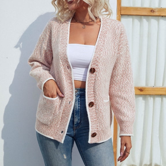 Lilgiuy Women's Fashion Winter Solid Pocket Button Sleeves Cardigan Coat Tops Gifts for Her