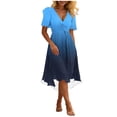 thumbnail image 3 of Fengqque Womens Summer Dresses Wrap V Neck Dress A-Line Ruffle Sleeve Gradient Color Sundress Blue S(S), 3 of 7