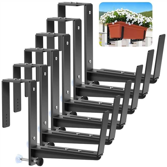 Window Box Brackets, Adjustable Planter Box Brackets, Heavy Duty Iron Flower Box Brackets for Railings, with Enhanced Bottom Support - Perfect for Ba