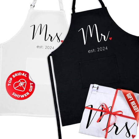 Prazoli His and Her Aprons - Mr Mrs Established 2024 Couples Engagement Gift, Cute Bridal Gift Anniversary