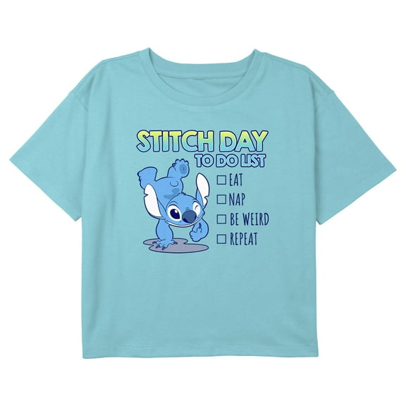 Girl's Lilo & Stitch To Do Check List Graphic Cropped T-Shirt Blue Large