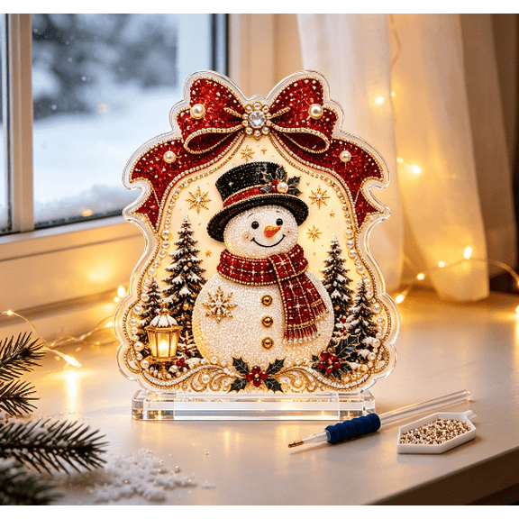 Diy Christmas Diamond Painting Kit, Special-Shaped Snowman Pearl Rhinestone Art Kit, Beginner-Friendly Diy Craft, Framed Holiday Wall Art, 7.87In Square (Snowman Noel)