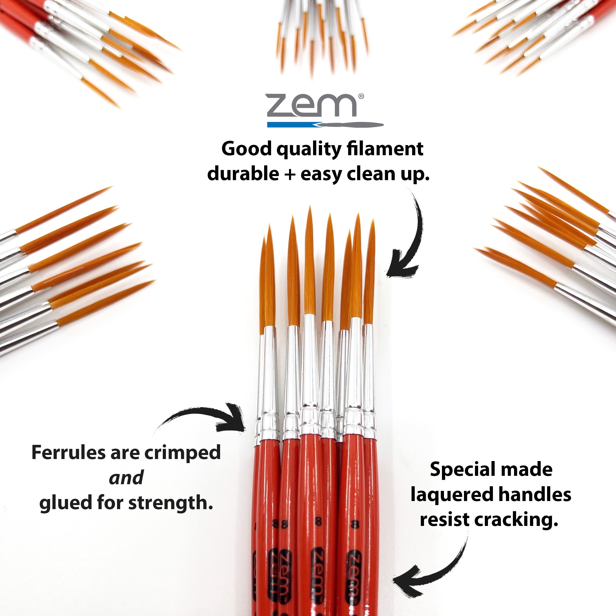 ZEM Brush Mfg CLB-6 Classroom Artist Paint Brush Box Set Long Liners - 72 pcs