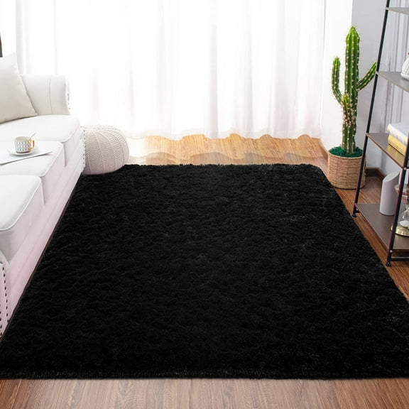LOCHAS Luxury Fluffy Rug Ultra Soft Shag Carpet for Bedroom Living Room Big Area Rugs,3'x5',Black