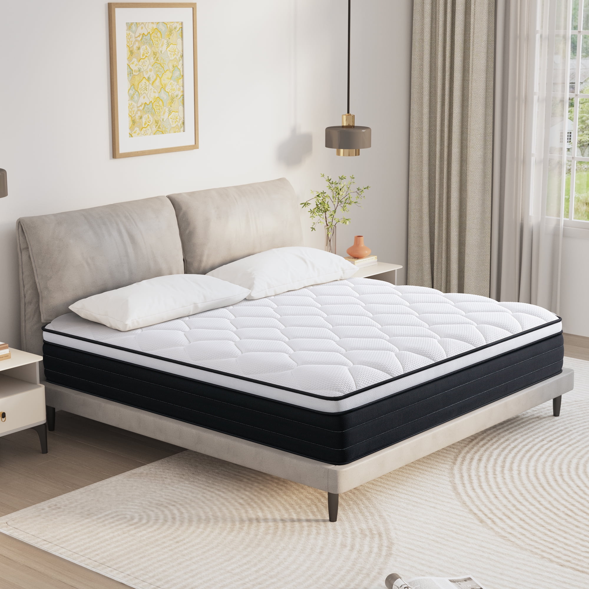 Queen Mattress, JIAVA 10" Plush Hybrid Innerspring and Memory Foam Mattress with Pressure Relief for Adult