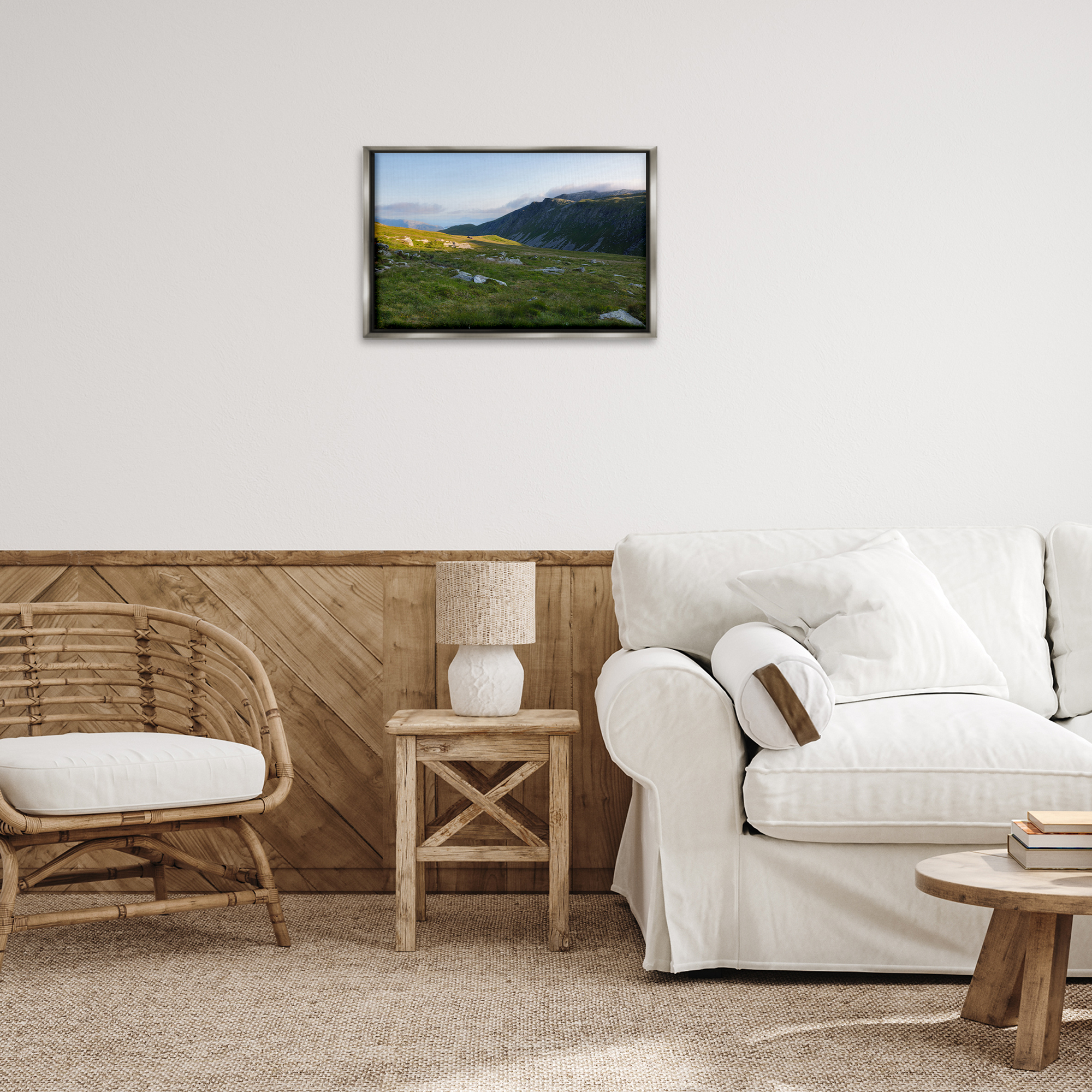 Stupell Industries Lush Rolling Cliffs Landscape & Nature Photography Gray Floater Framed Canvas Art Print Wall Art, 25 x 17