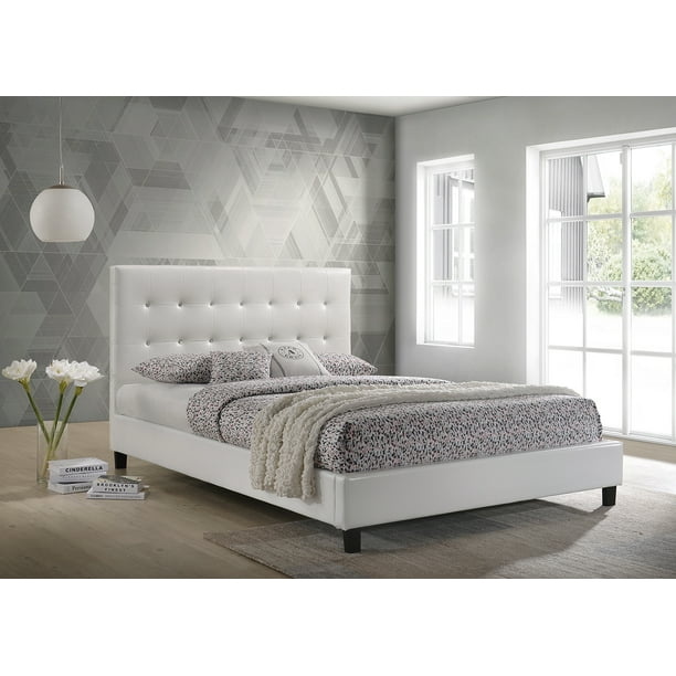White leather 2024 tufted bed