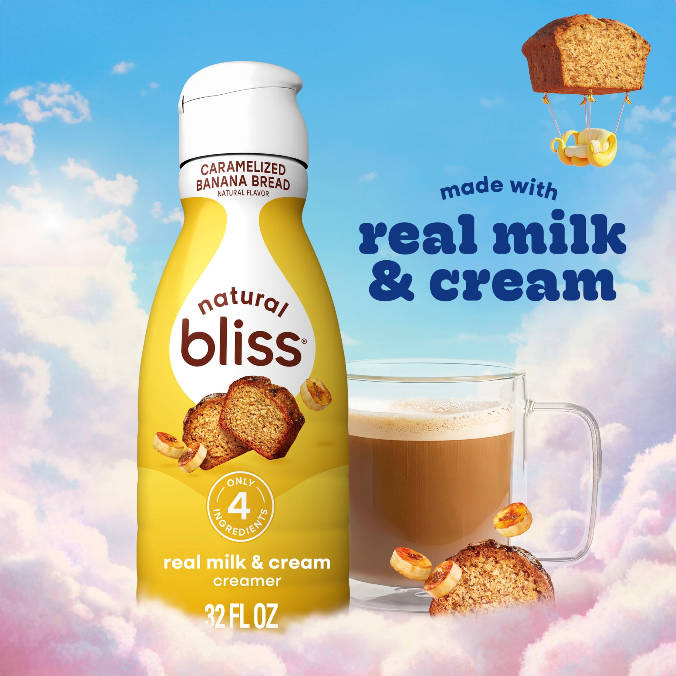 natural bliss Caramelized Banana Bread Flavored Creamer, Gluten Free Creamer for Hot & Iced Coffee 32 fl oz