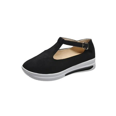 

Crocowalk Womens Breathable Platform Loafers Nonslip Ankle Strap Mary Jane Walking Buckle Thick Sole