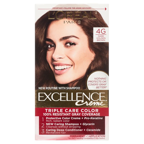 L'Oreal Paris Excellence Creme Permanent Hair Color, 4G Dark Golden
