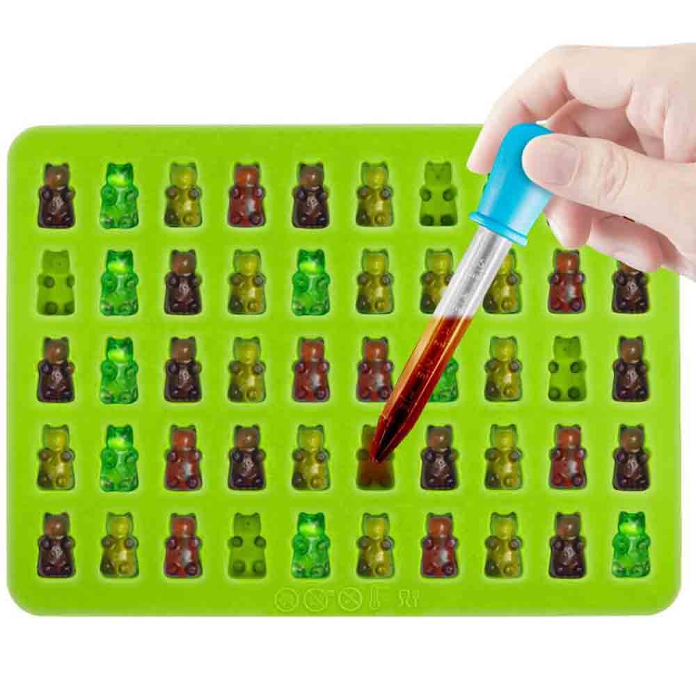 Silicone Gummy Bear Candy Silicone Molds & Ice Cube Tablets - Set Of 4 Gummy  Bear Molds And 2 Droppers For Chocolate, Jelly, Syrup, Soap Molds