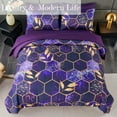 thumbnail image 6 of RYNGHIPY 3 PCS Purple Gold King Comforter Set, Marble Geometric Honeycomb Theme Decor Yellow Leaf Bedding Set, Modern Foil Print Bed Set (Purple King), 6 of 9