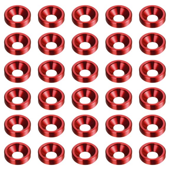 30packs Countersunk Washer M3 Anodized Aluminum Alloy Finishing Washers, Red