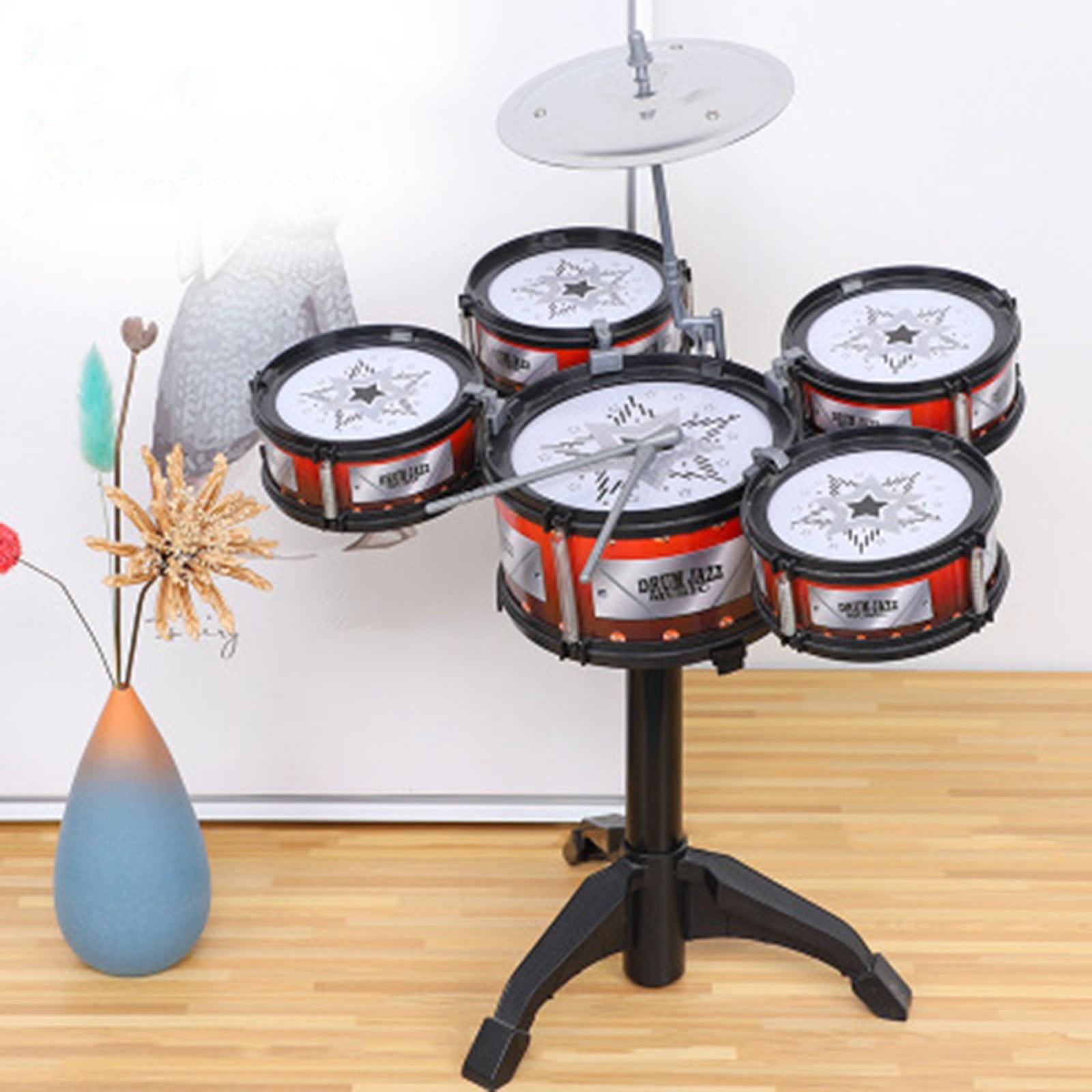 Children Jazz Drum Percussion Set,Early Education Music Learning Toy,High Quality Safe Odorless Plastic,Musical Cognition Ability Training,Easy Install Drum Kit with Chair and Drumsticks for Kids