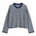 thumbnail image 2 of DailyTrove Women Striped Knit Cardigan Long Sleeve Button Front Crew Neck Casual Cropped Knit Outerwear, 2 of 3