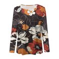 thumbnail image 5 of IROINNID Savings Ladies Long Sleeve T Shirts Lounge T-shirt Printed Round Neck Ruched Button Pullover Blouse Tops,Brown, 5 of 7