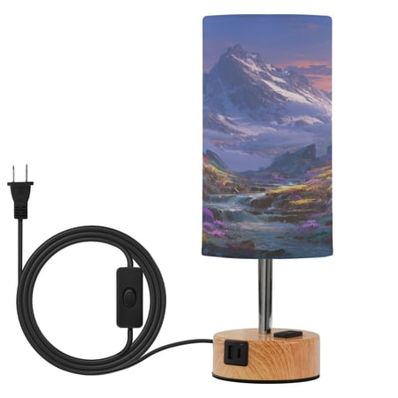 Touch Control Table Lamp with Wood Grain Metal Base 3 Color Temperature Adjustable LED Eye Caring Desk Lamp for Bedroom Study Glowing Flower Mountain Cartoon