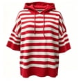 thumbnail image 4 of IUYRTFE Women's V Neck Batwing Sleeve Knit Top Color Block Striped Casual Pullover with Kangaroo Pocket, 4 of 5