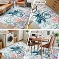 thumbnail image 6 of Teal Ocean Washable Area Rugs 4'x6', Octopus Coral Seagrass Marine Life Coastal Low Pile Throw Living Room Rug Non-Slip Sturdy Edge Binding Carpet for Indoor Entryway Bedside Kitchen, 6 of 9