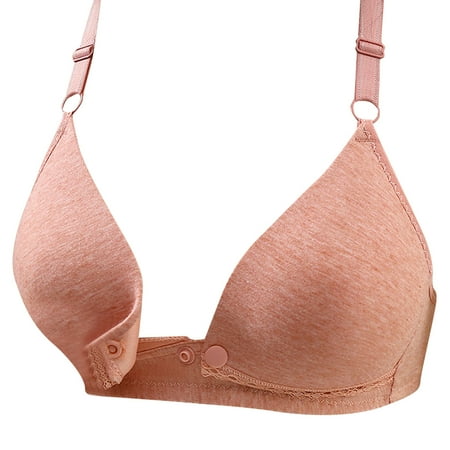 Ecqkame Seamless Nursing Maternity Bras for Breastfeeding Front Closure Bra No Underwire V Neck Pregnancy Wireless Bralette B-Khaki M on Clearance