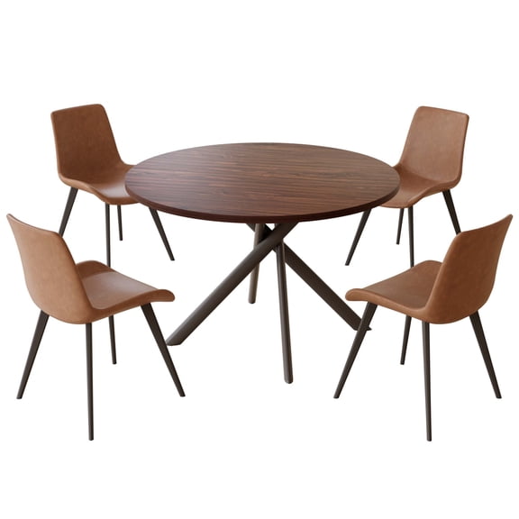 45.3" Round Dining Table Set, Mid Century Modern Round Dining Table for 4 Person, with Steel Legs, Coffee Table for Kitchen Dining Room, Office, Save Space