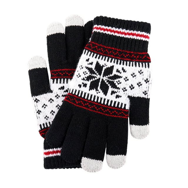 1 Pair Cycling Gloves Three Fingers Touch Screen Sensitive Polyester Snowflake Pattern Gloves for Winter