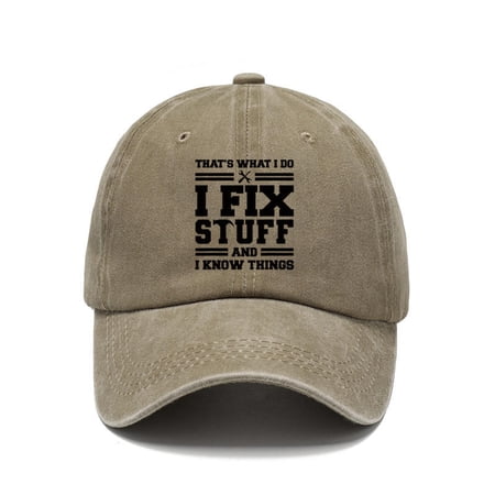 "I Fix Stuff And I Know Things" Funny Mesh Trucker Hat - Washed Denim Snapback For Men & Women (Black)