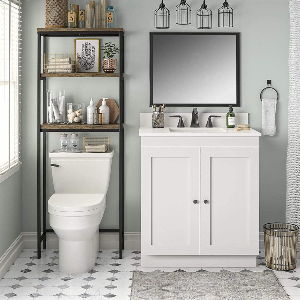 "System Build MilcTabe Ashlar, Weathered Oak Over The Toilet Storage