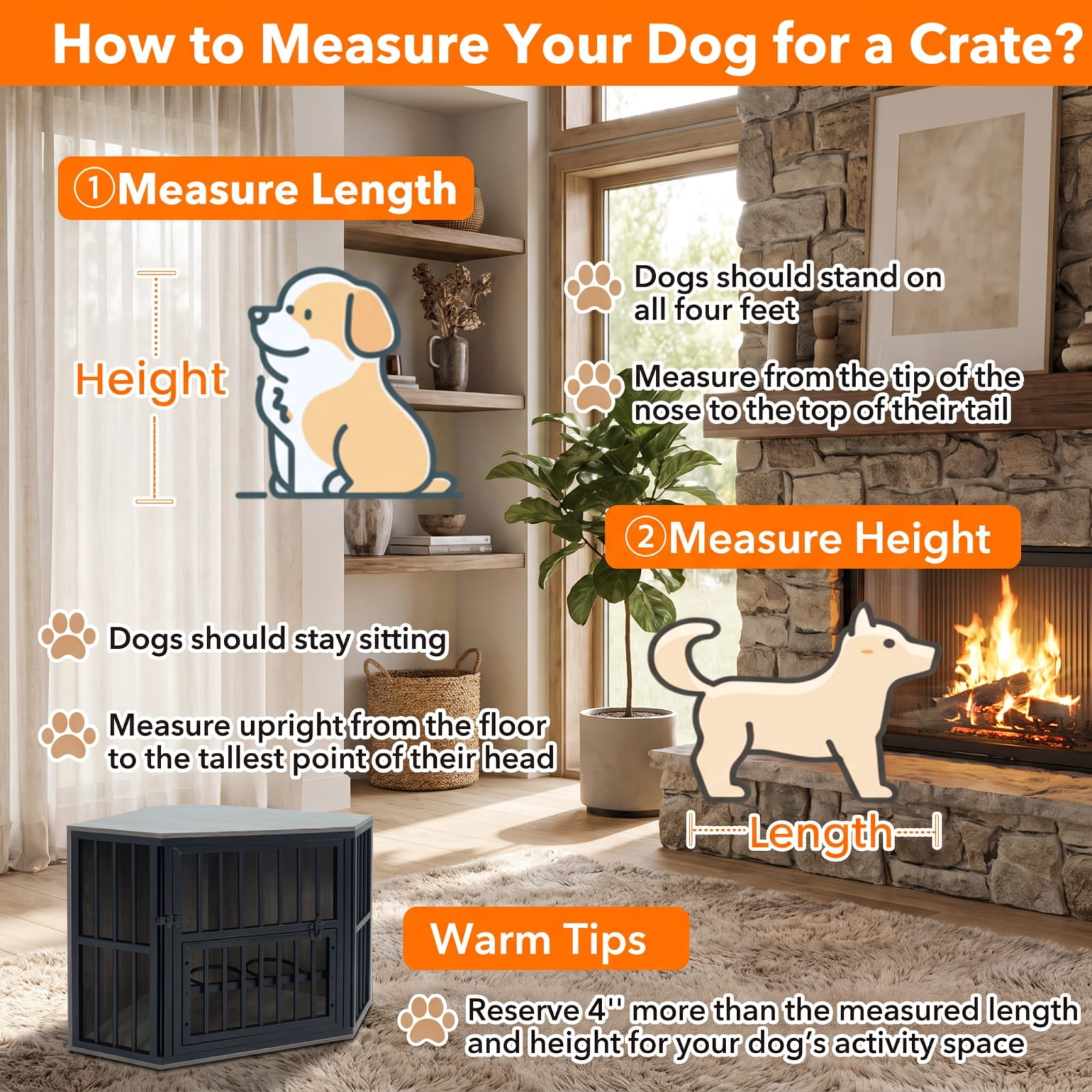 Vebreda Dog Crate Furniture, 35.5 inches Wooden Dog Kennel End Table with 3-Position Dog Bowl Rack, Space-Fit Corner Shape Design