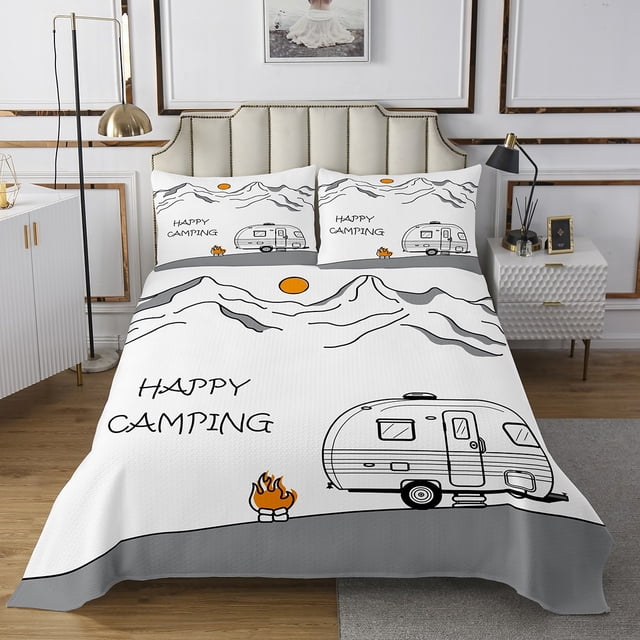 Erosebridal Ensemble de Couvre-Lit de Voyage pour RV, Taille Simple, Courtepointe de Camping, Décoration de Camping Heureuse 2 Pcs