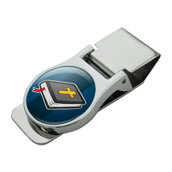 Bible with Cross Christian Religious Satin Chrome Plated Metal Money Clip