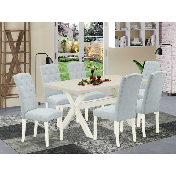 East West Furniture V-Style 7-piece Wood Dining Room Set in Doeskin Gray