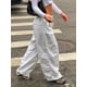 thumbnail image 2 of Pantalones de pierna ancha para mujer Cargo con bolsillo cintura elástica tejer pantalones casuales Y2K estilo de moda blanco verde holgado, 2 of 5