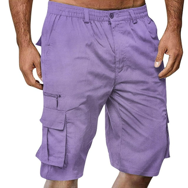 DPTALR Men Casual Button Zipper Solid Knee Length Cargo Pants With Pocket Straight Button Zipper Shorts