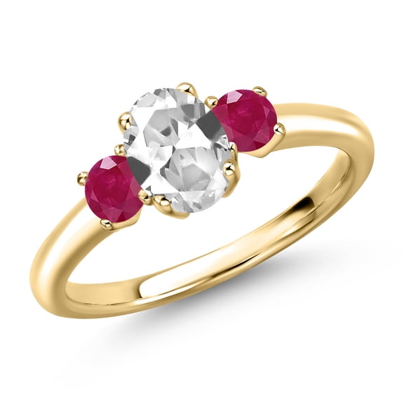 Gem Stone King 10K Yellow Gold White Created Sapphire and Red Ruby Engagement Ring for Women | 1.50 Cttw | Oval 7X5MM | Gemstone September Birthstone | Size 5