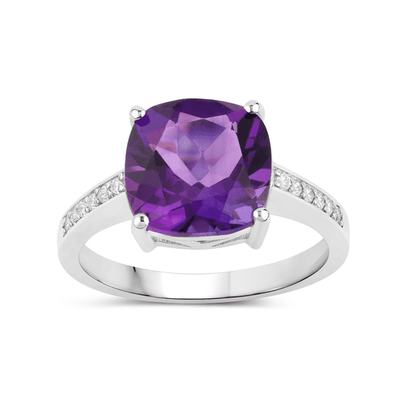 Fine Color Jewels Amethyst Ring for Women 925 Sterling Silver Lab Diamond Accent