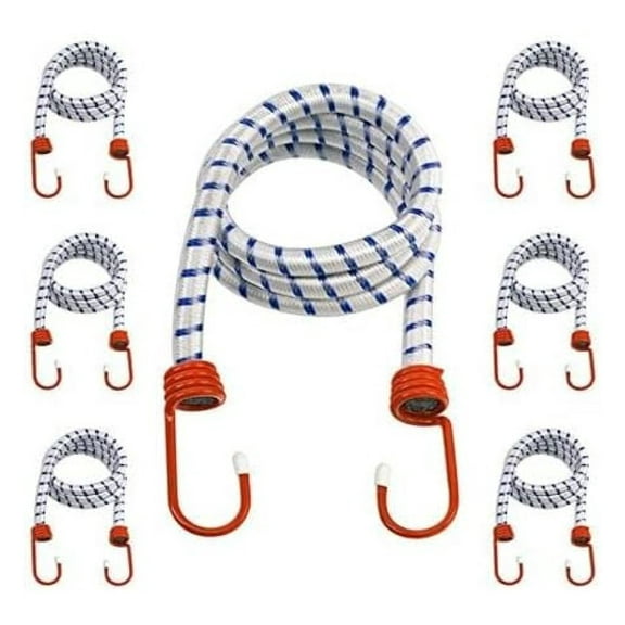 Bungee Cords 96 Inch - Heavy Duty Elastic Tie Down Straps 6 Pack - Moving Straps for Furniture, Luggage, Cargo - Secure Hold, Metal Buckles
