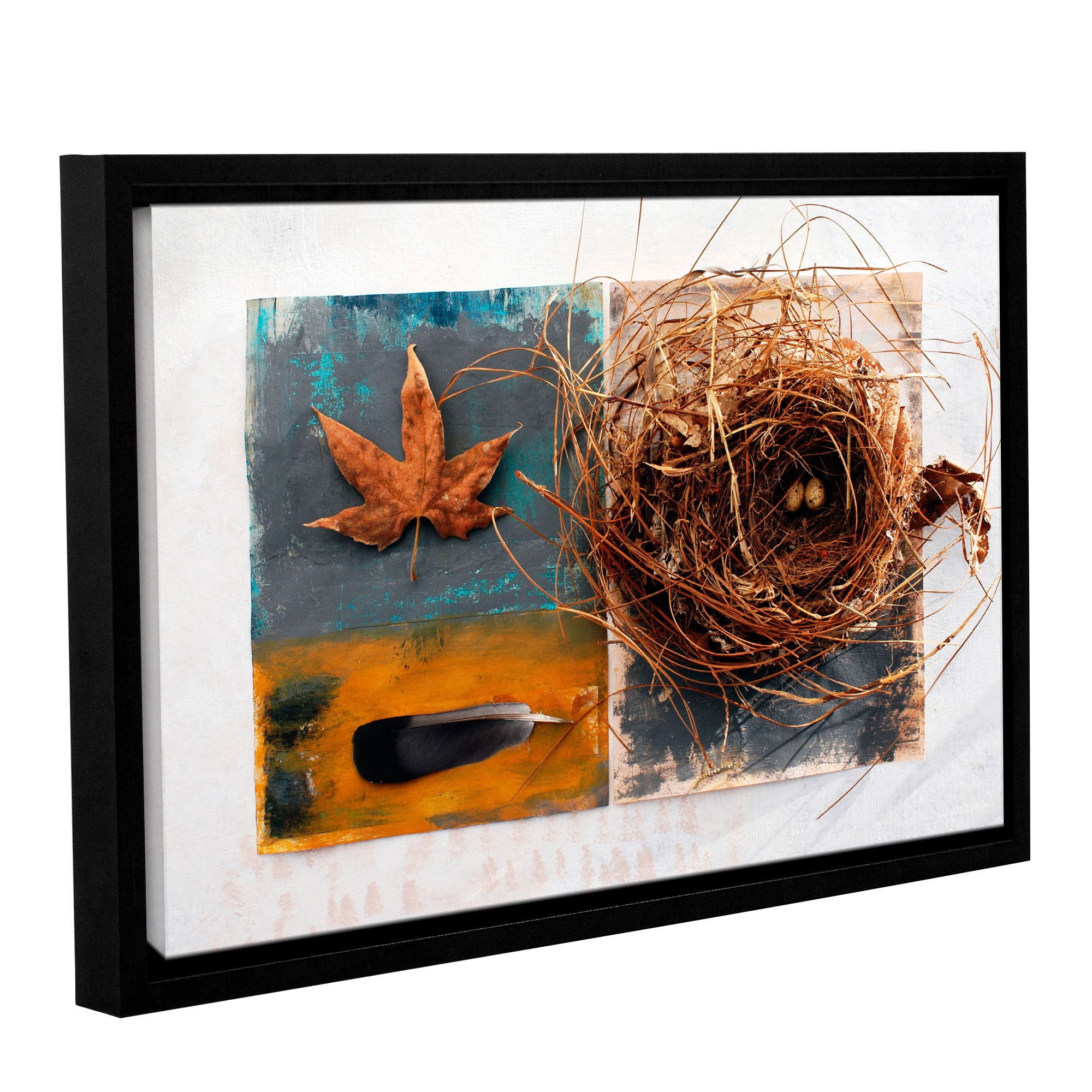 ArtWall Elena Ray "Nest With Eggs, Feather, And Sycamore Leaf" Gallery-wrapped Floater-framed Canvas
