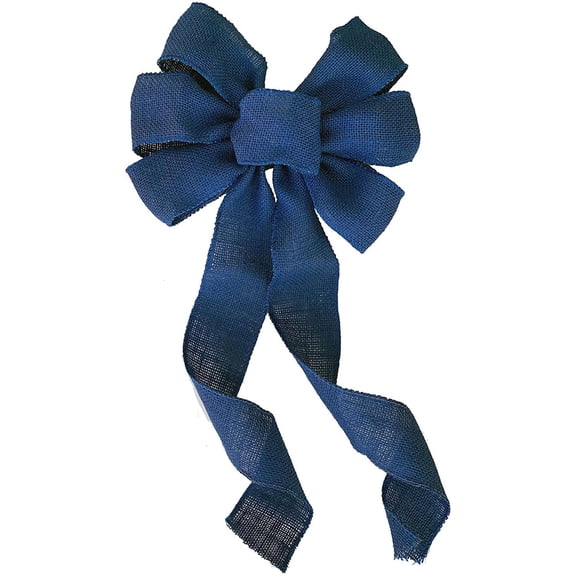 GiftWrap Etc. Navy Blue Burlap Wreath Bow - 10"x 18", 4th of July, America 250 Anniversary, Police Support, Patriotic, Home Decor, Rustic Farmhouse Decoration, Birthday, Father's Day, Veterans Day