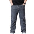 thumbnail image 6 of Xcmzpl Big and Tall Striaght Leg Jeans for Men Elastic Waist Faux Denim Pants Retro Wash Wide Leg Pants Baggy Trousers with Pocket, 6 of 10