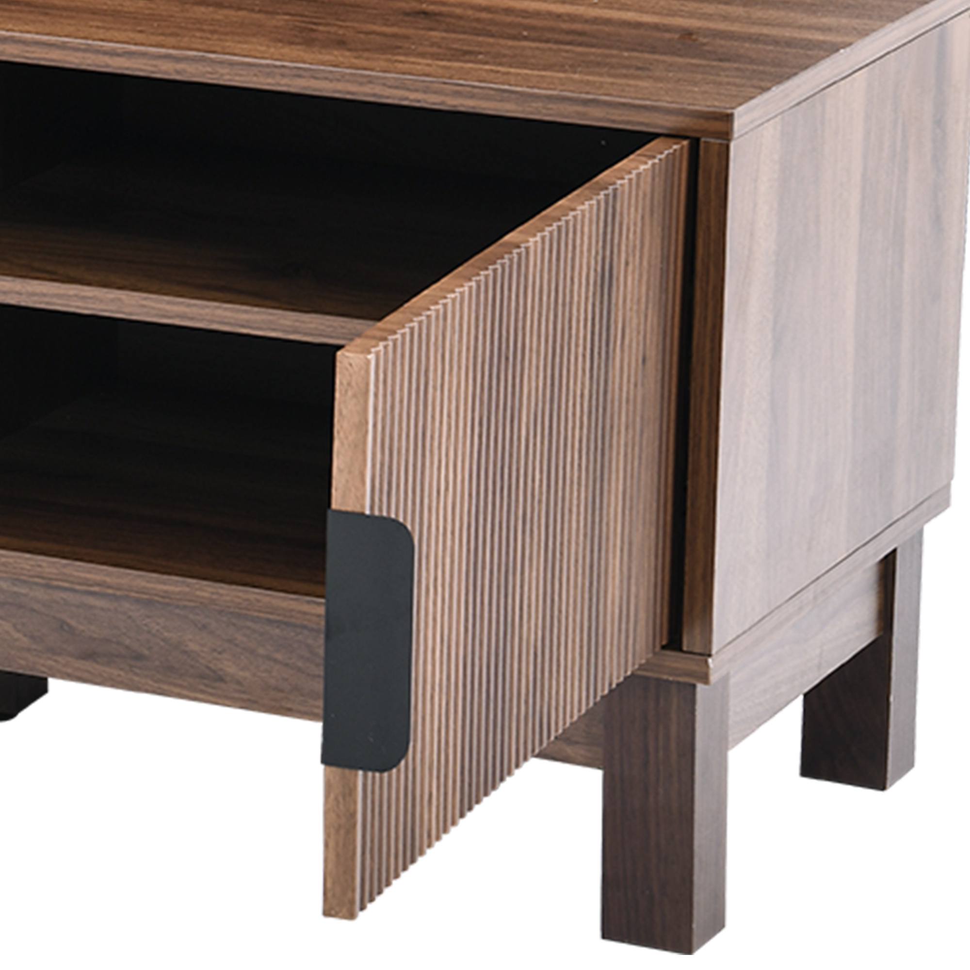 Uforic 70 Inch Mid-Century Modern Fluted TV Stand with Built-in Charging Station, Adjustable Shelves & Cable Management for 75/80 Inch TVs, Walnut Oak