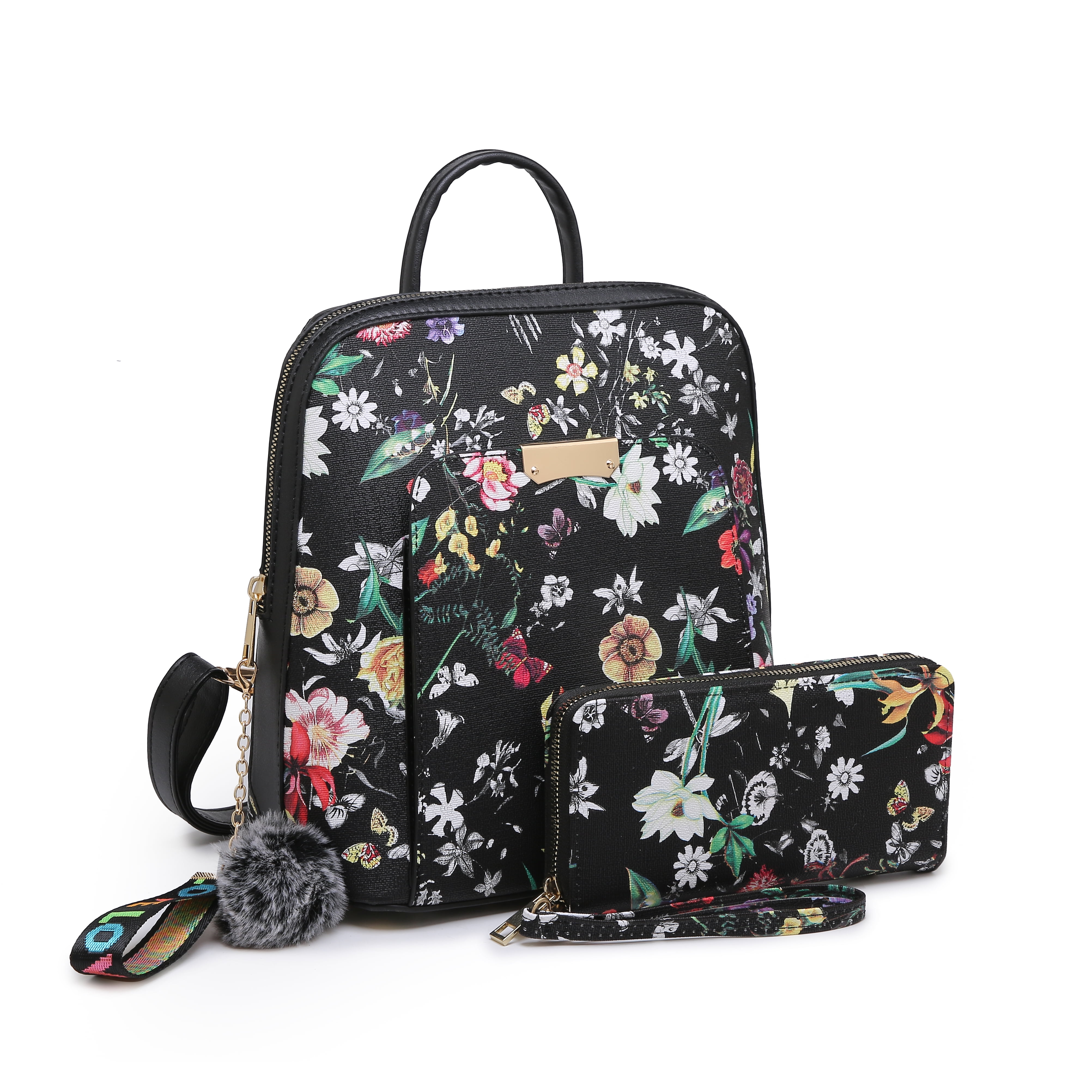 2PCS/Set Women Girls PU Leather Backpack Travel Shoulder Bag School Bag Wallet 