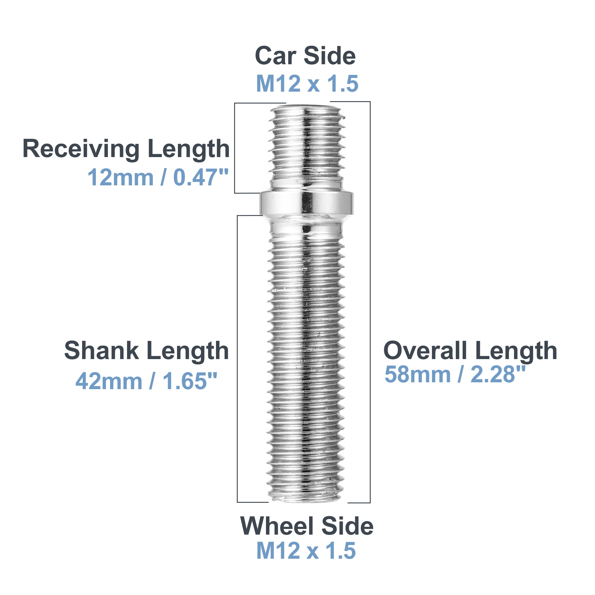 Unique Bargains M12x1.5 to M12x1.5 58mm Wheel Stud Fit for BMW - Pack of 10 Silver Tone