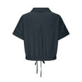 thumbnail image 5 of YDFCWXW Linen Shirts for Women Casual Sexy Crop Tops Short Sleeve Button Down Blouses V Neck Loose Fit Trendy Tees Shirt Dark Gray, L, 5 of 6