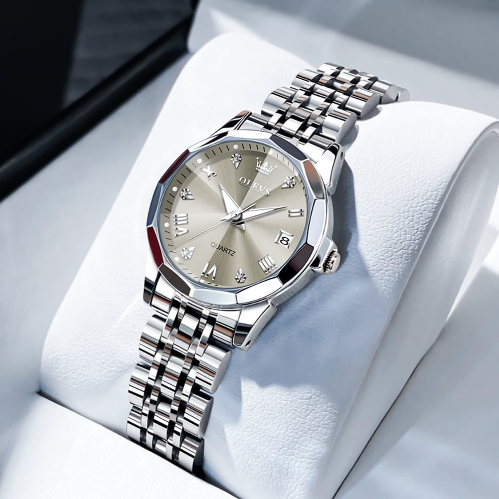 OLEVS Womens Watch Fashion Dress Female Watches for Ladies Analog Quartz Stainless Steel Waterproof Luminous Two Tone Wristwatch