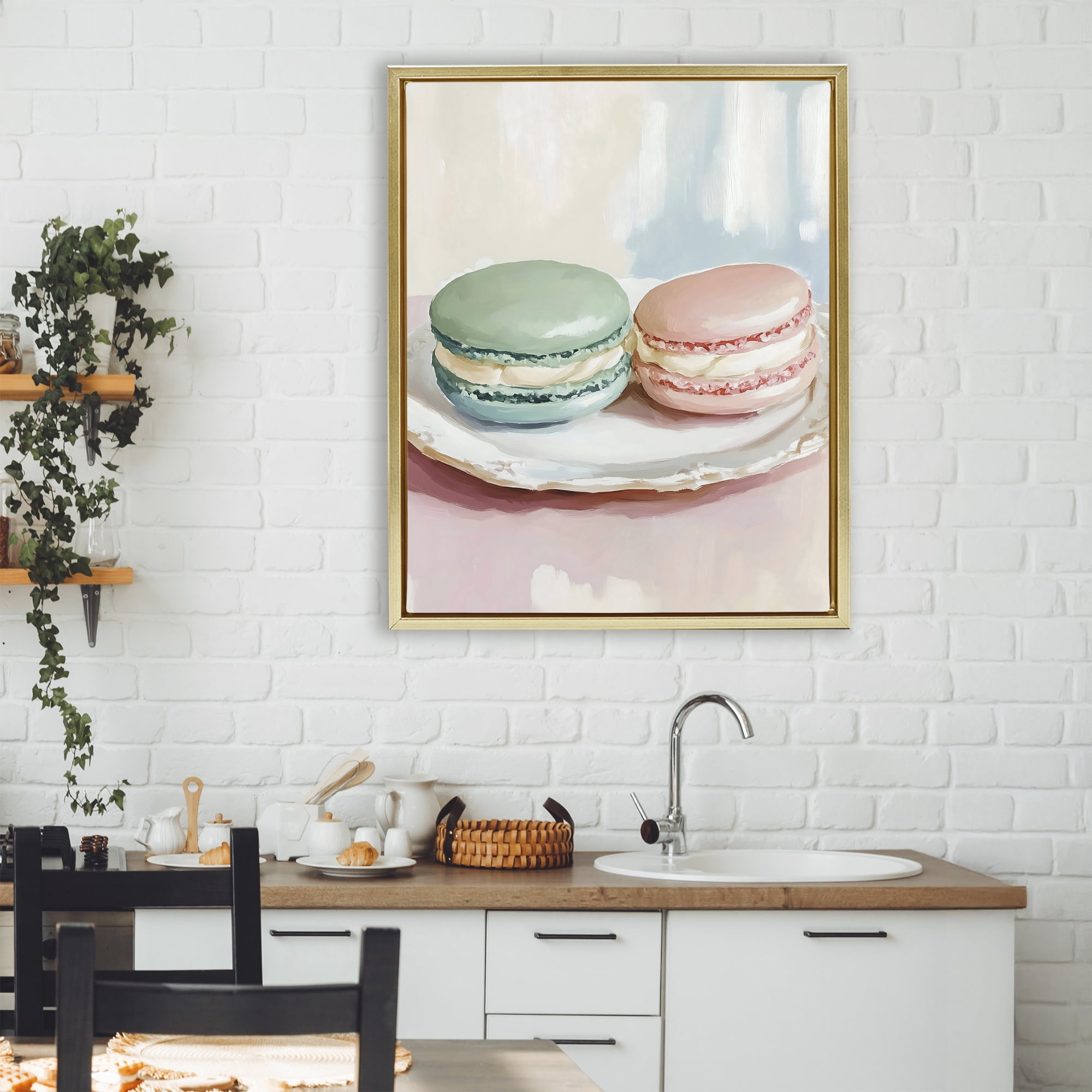 Stupell Industries Pastel Macarons on Plate Gold Framed Floater Canvas Wall Art, design by The Prints Vibe