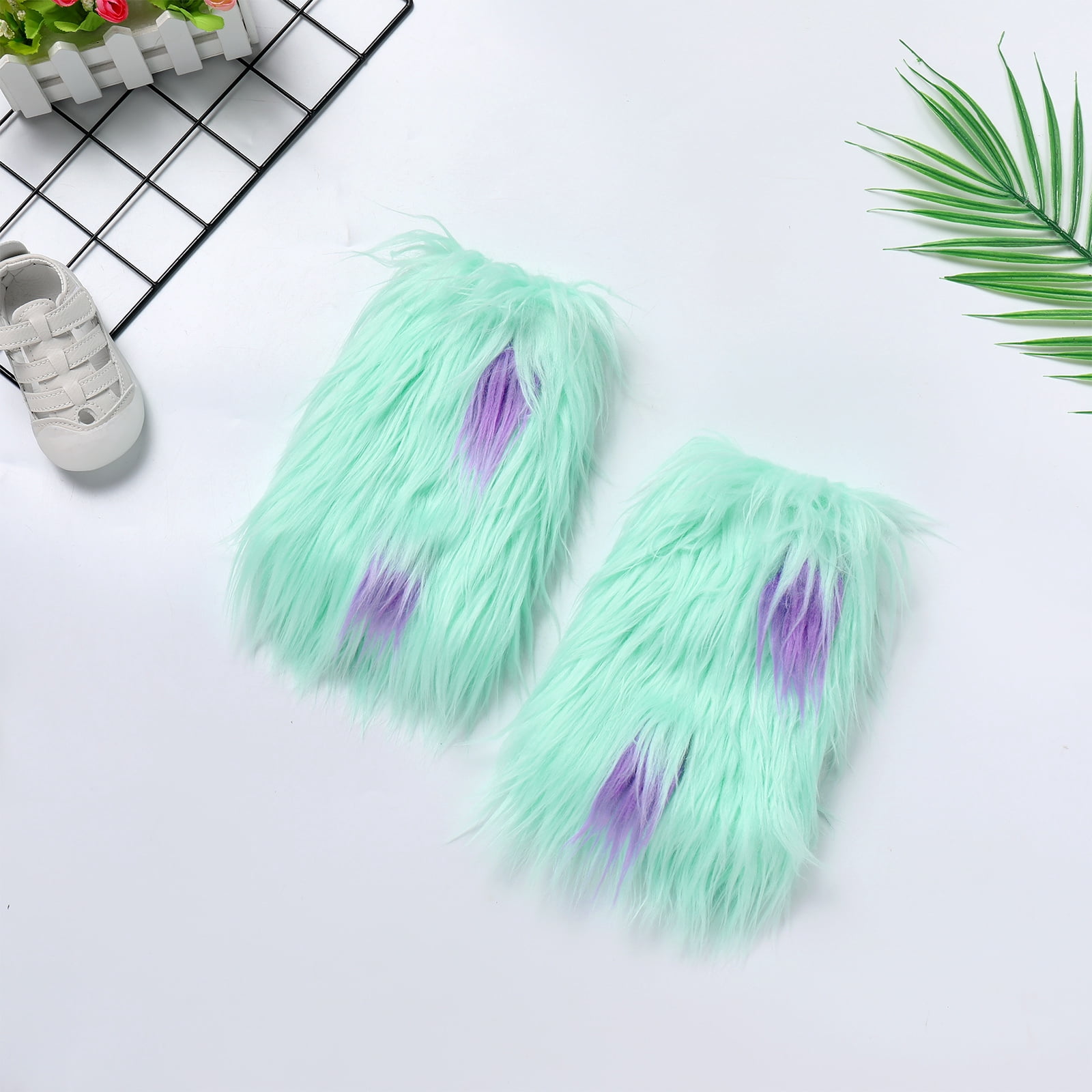 FYMNSI Baby Girl Christmas Outfit Toddler Green Faux Fur Romper Tutu Dress with Leg Warmers Xmas Dress Up Clothes